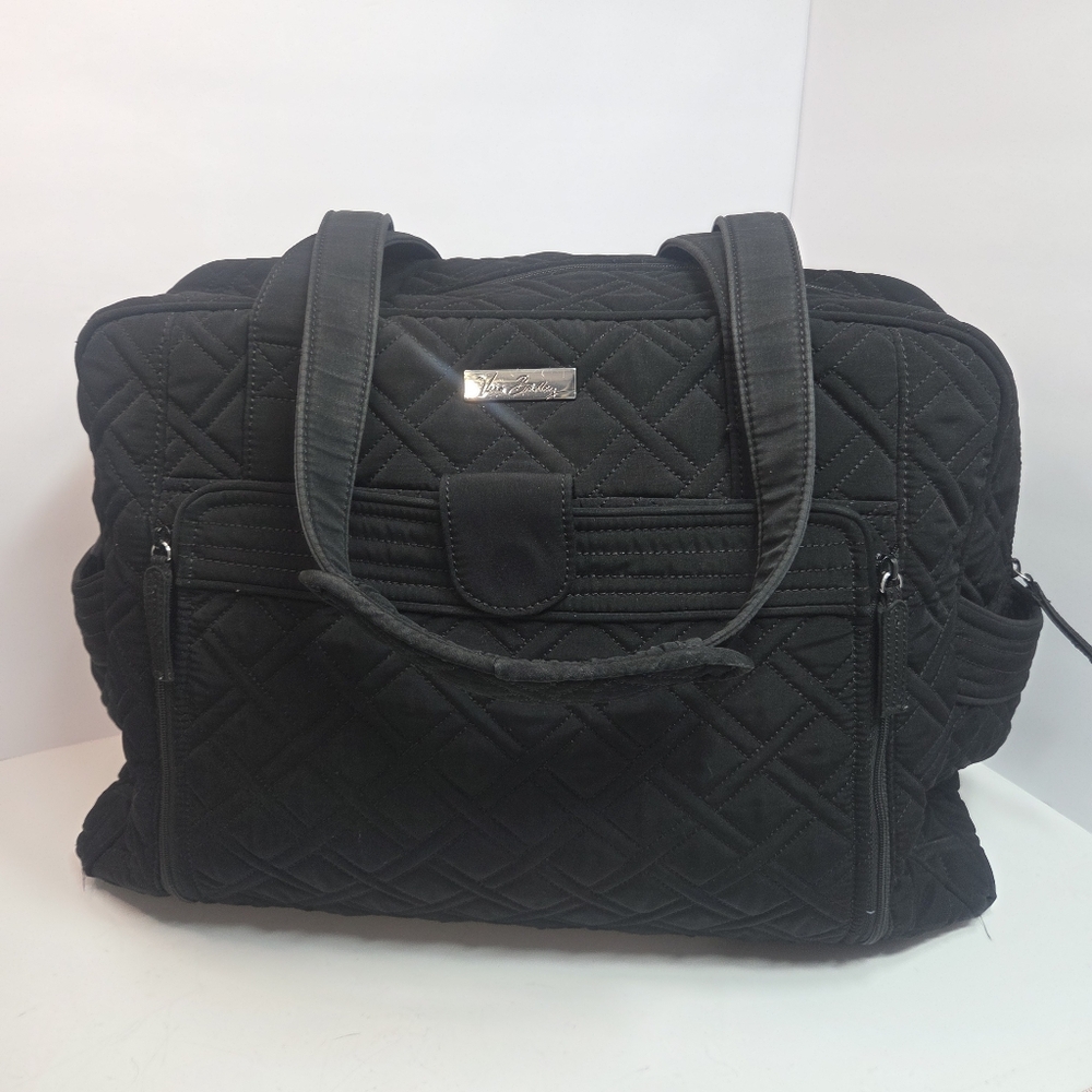 vera bradley black large quilted weedend duffle coated canvas interior travel